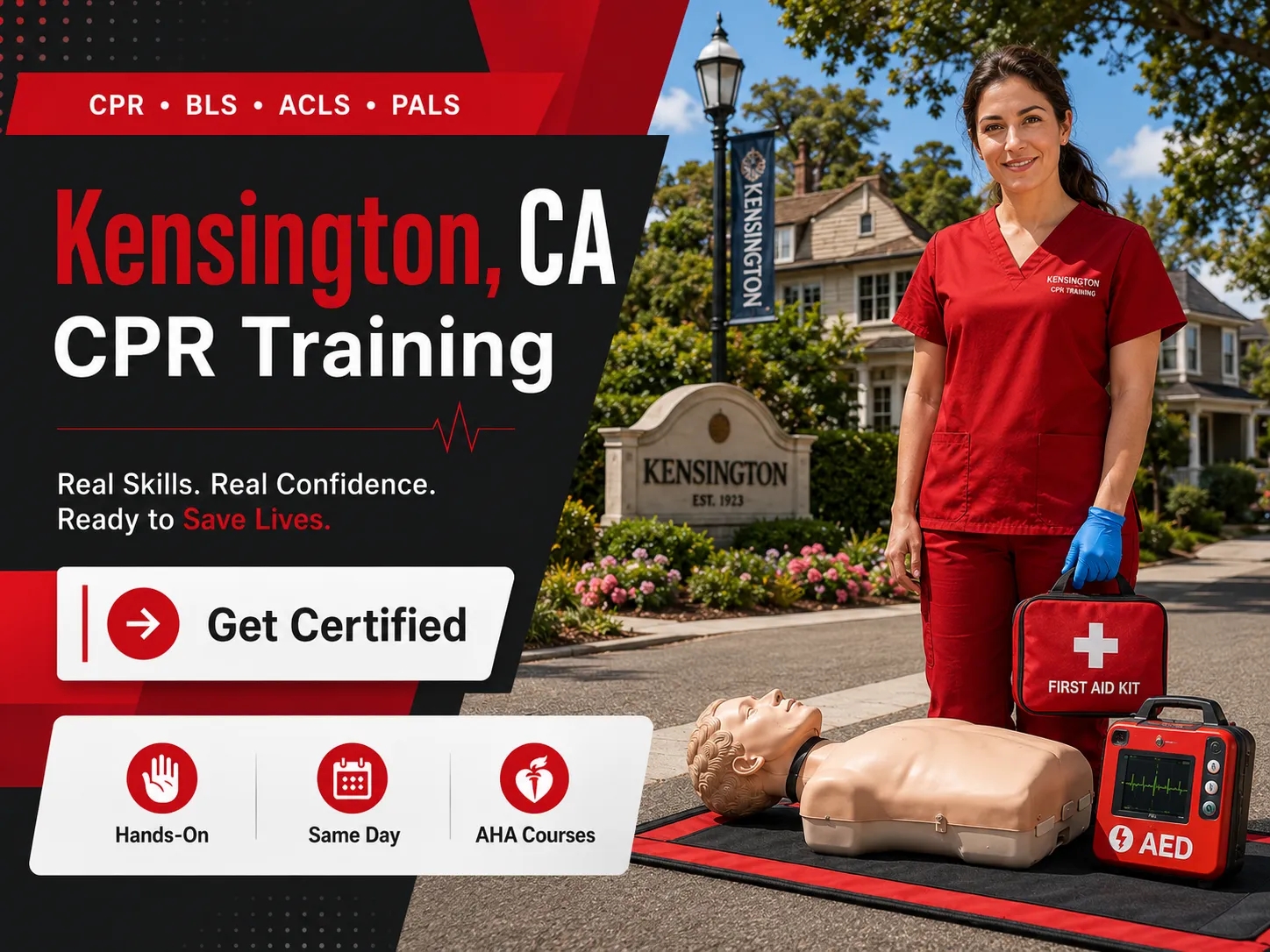 AED demonstration during CPR class in Kensington, CA