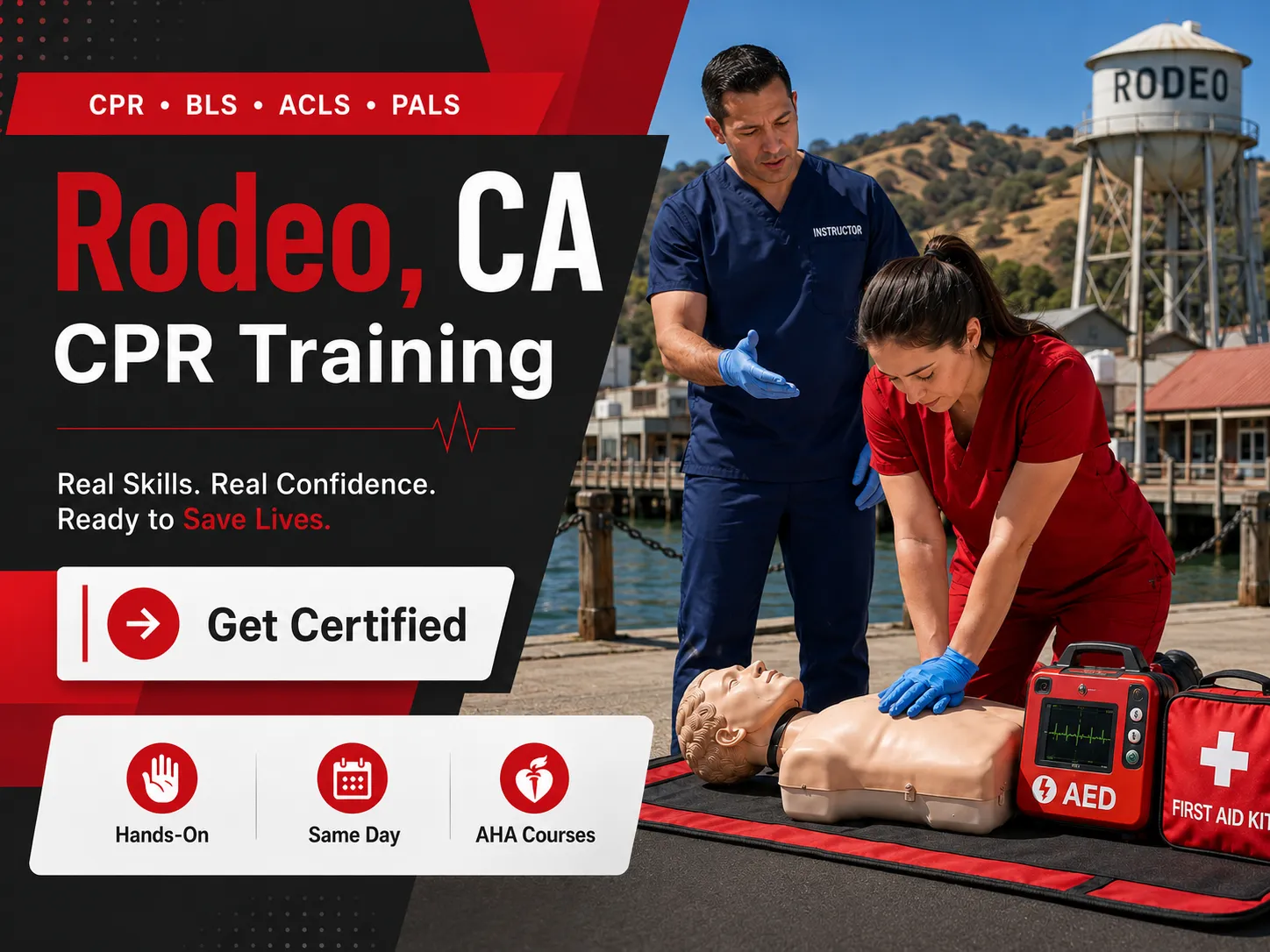 CPR mannequin drill at BLS certification training in Rodeo, CA