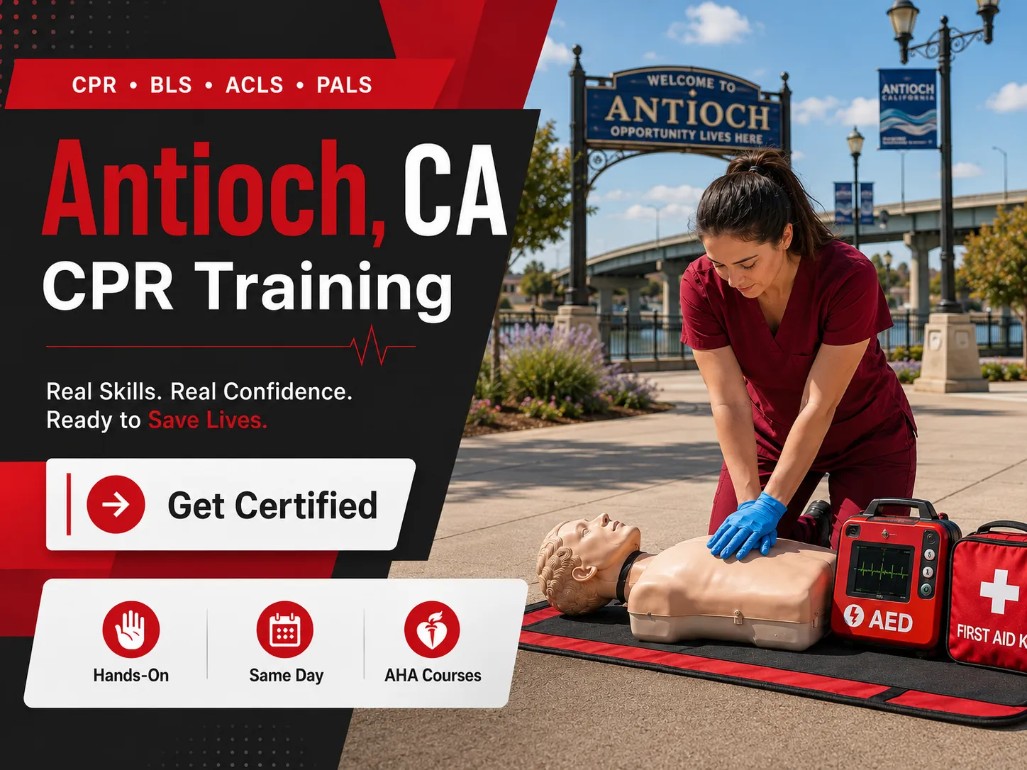 CPR mannequin practice during BLS certification class in Antioch, CA