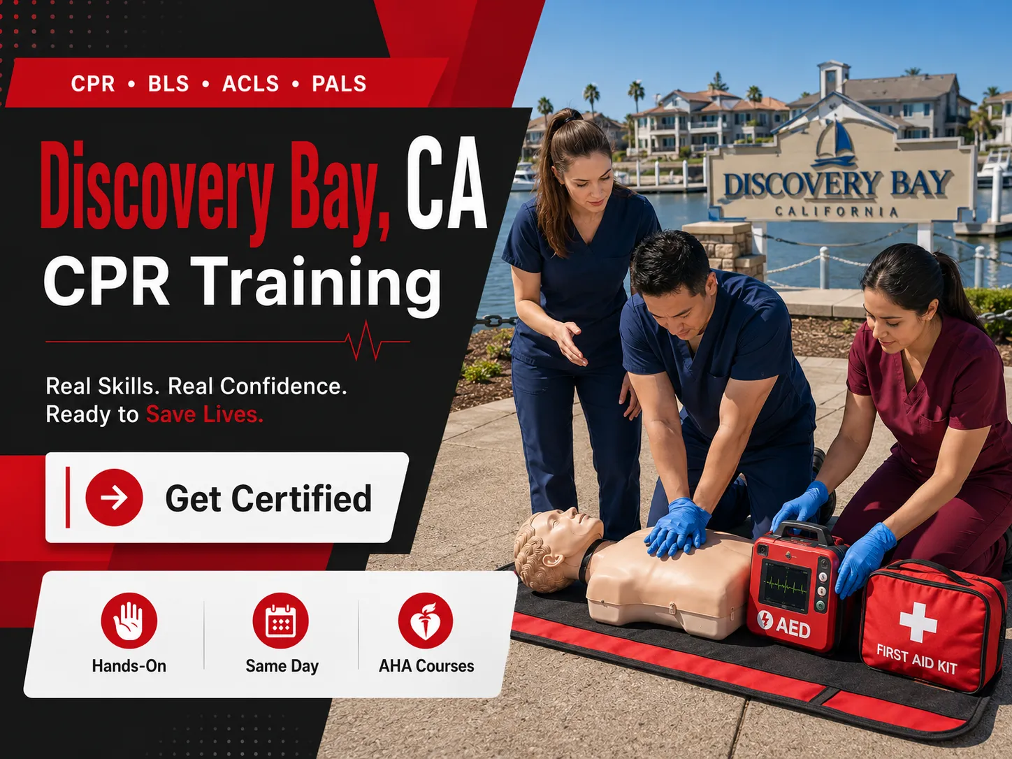 First responder CPR and BLS training course in Discovery Bay, California