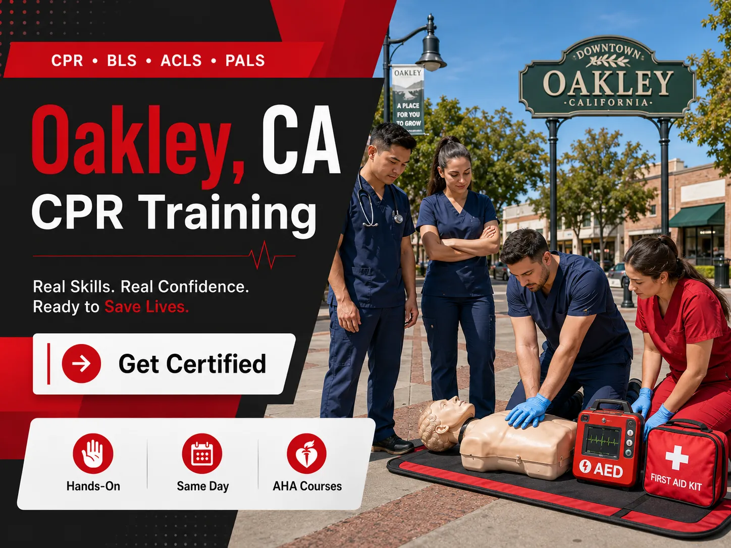 Hands-on AED and CPR training course in Oakley, CA