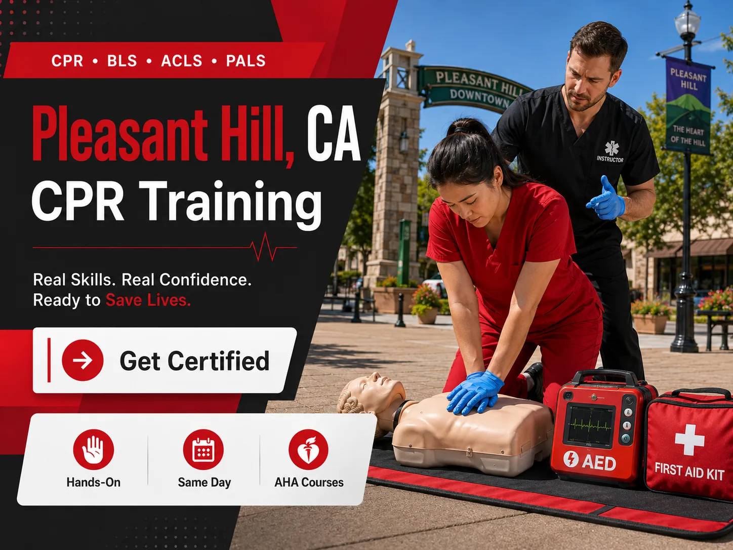 Hands-on AED and CPR training course in Pleasant Hill, CA