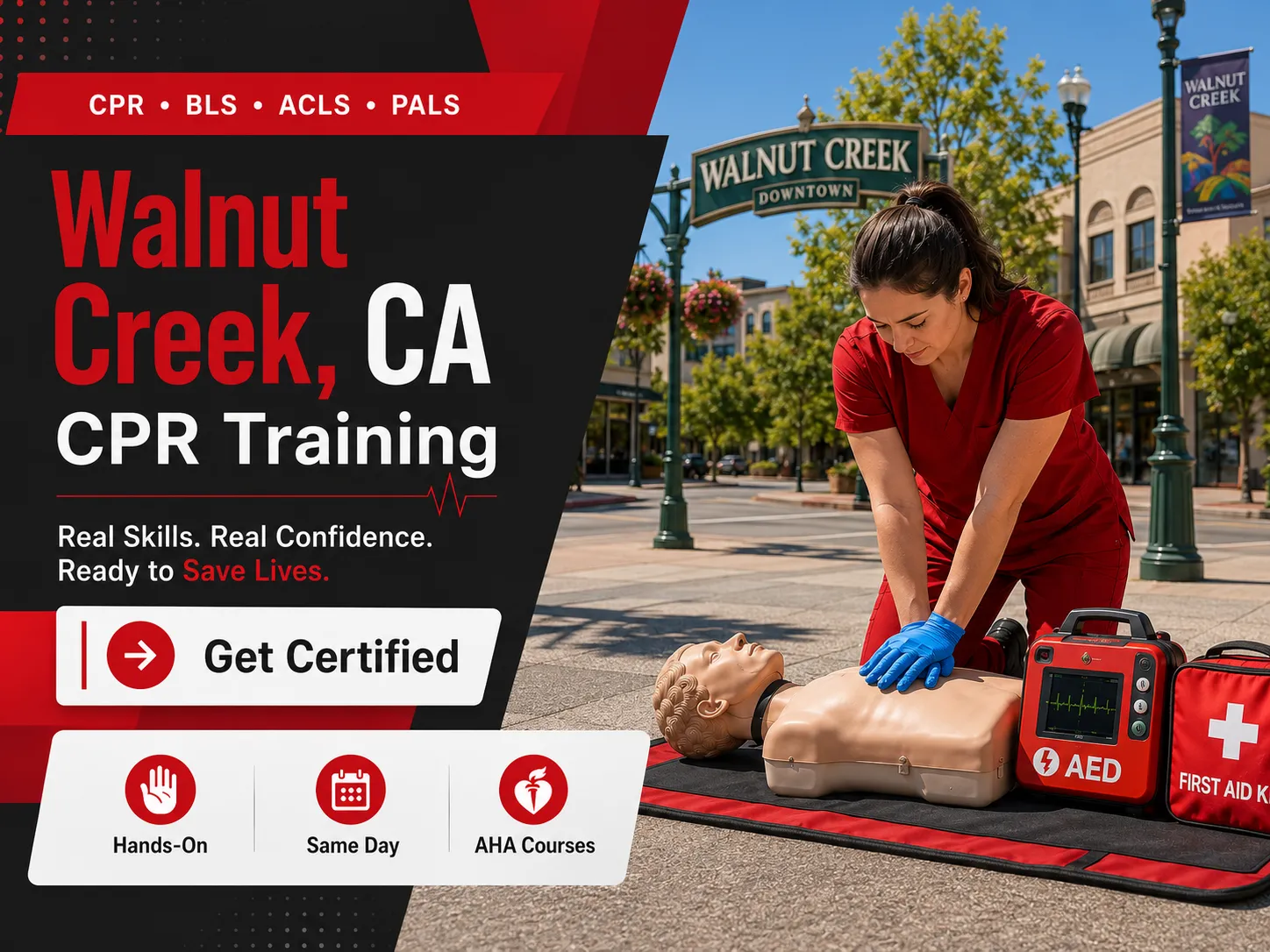 Two-rescuer CPR technique practice in Walnut Creek, CA certification class